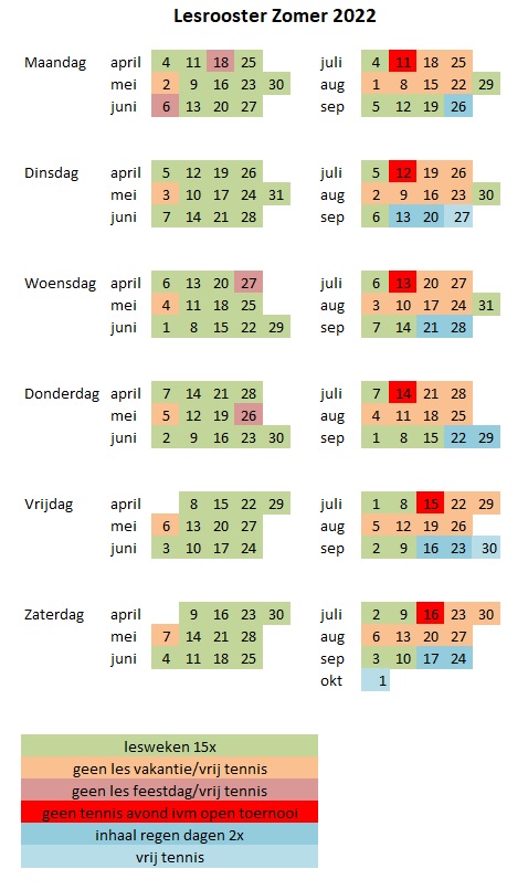 lesrooster zomer 2022